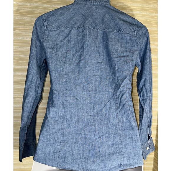 J. Crew Women's Demin Chambray Blue Button Down Long Sleeve Top S Small 0633 - Picture 3 of 4